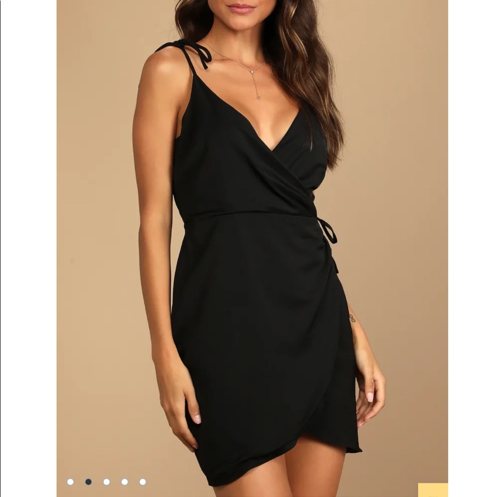 Black Tie-Strap Wrap Mini Dress